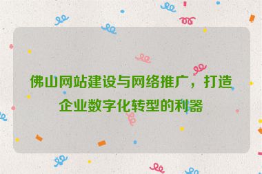 佛山網(wǎng)站建設(shè)與網(wǎng)絡(luò)推廣，打造企業(yè)數(shù)字化轉(zhuǎn)型的利器