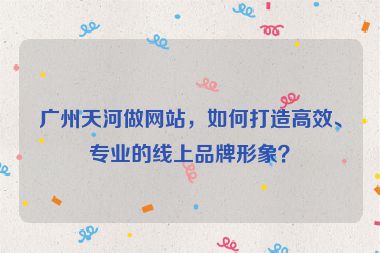 廣州天河做網(wǎng)站，如何打造高效、專業(yè)的線上品牌形象？