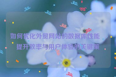 如何優(yōu)化外貿(mào)網(wǎng)站的數(shù)據(jù)庫性能，提升效率與用戶體驗的關鍵策略