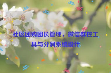 社區(qū)團(tuán)購(gòu)團(tuán)長(zhǎng)管理，微信群控工具與分潤(rùn)系統(tǒng)設(shè)計(jì)